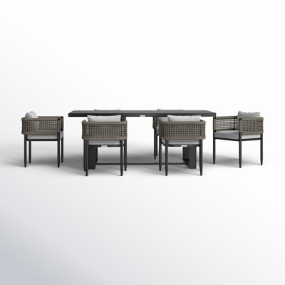 Scotia 7 Piece Outdoor Dining Table Set in Aluminum with Grey Rope and Cushions