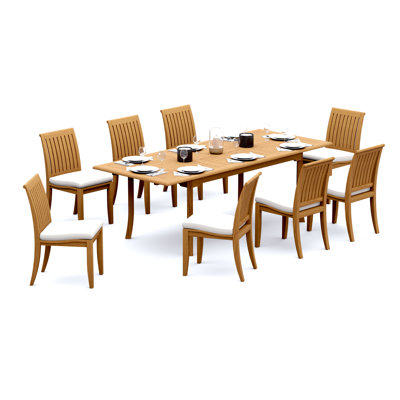 5 Pcs Grade-A Teak Wood Dining Set: 94" Double Extension Rectangle Table And 4 Lagos Armless Chairs #11LG2000