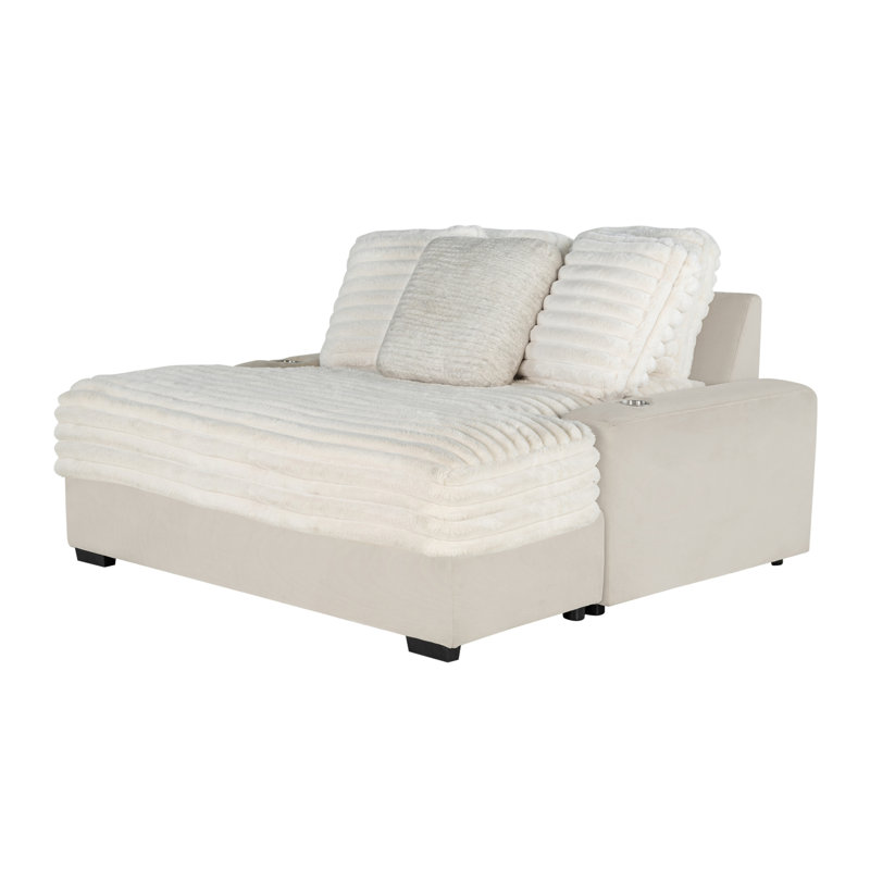 Wide Sofa Bed, 2-Seater Lounger Sofa With USB With Cup Holders, Overstuffed Cushion Sleeper With Skin-Friendly Upholstery
