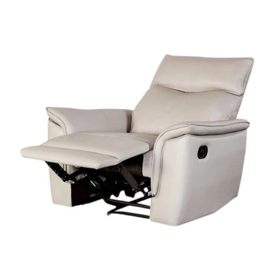 Lenne Manual Recliner Chair, Taupe Leather Match, Padded Arms by Benjara