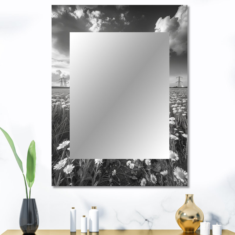 Tour de centrale électrique monochrome gris - miroir de centrales électriques, miroir mural décoratif industriel, impression d'art en métal