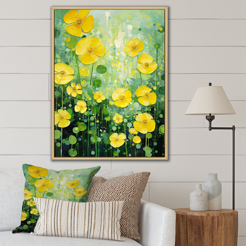 Buttercups Bliss Sunshine - imprimé, Cadre naturel flottant, H 20 po x l 12 po x P 1 po