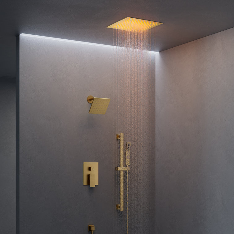LED Shower Faucet System,12" & 6" Dual Shower Head with Rough-In Valve