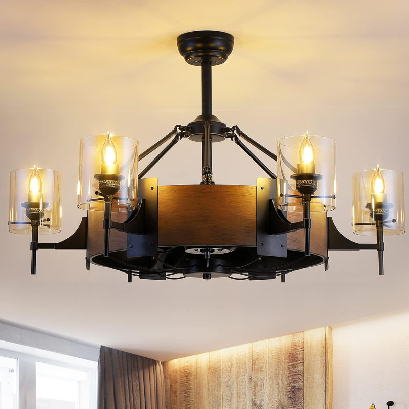  39.5" Industrial Caged Modern Farmhouse Ceiling Fans With Lights And Remote, 39.5