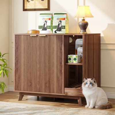 Large Cat Litter Enclosure with Litter Collector, Hidden Litter Box Furniture for Automatic Litter Box