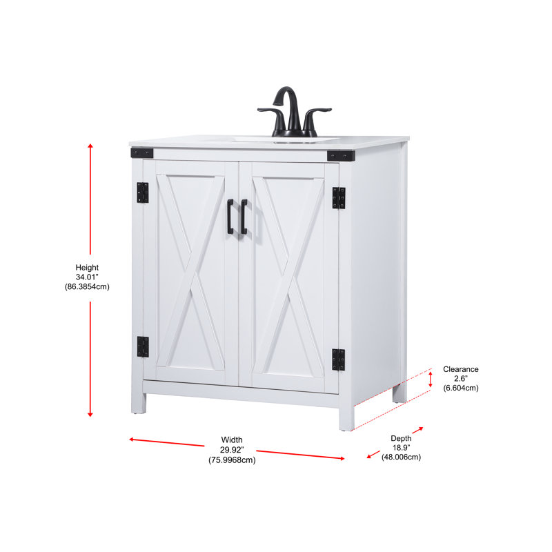 White Oak 30'' Freestanding Single Bathroom Vanity with Barn Doors