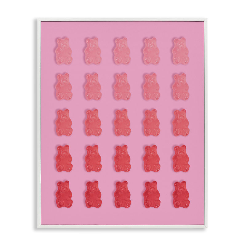 Pink & Red Bear Gradient Framed Giclee, design by LISH Creative, 14" H x 11" W, Coastal White Framed Giclee