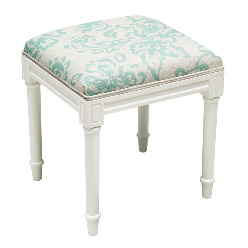 Tabouret de coiffeuse en bois massif Vanscoy, Aigue-marine