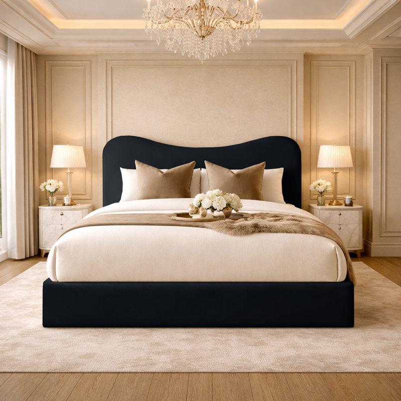 Upholstered Bed, Black, Small Double (4')