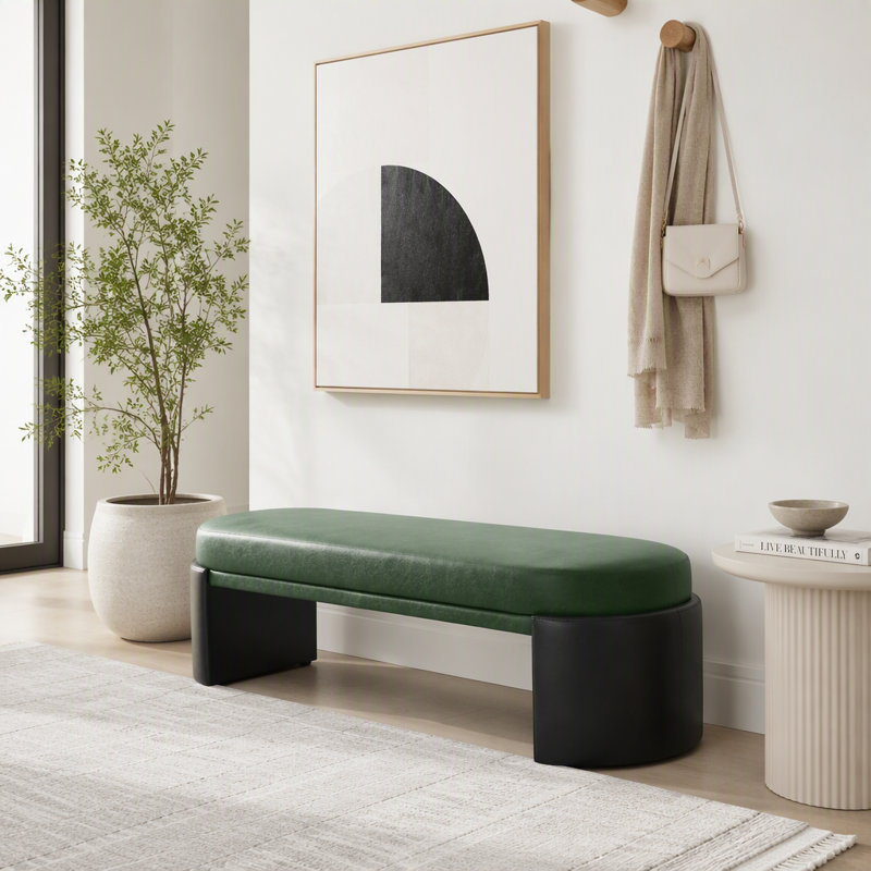 Banc de salle à manger d'intérieur rembourré, cadre en caoutchouc et contreplaqué,, Vert - polyuréthane - L 62,83 po