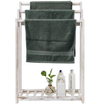 Wood Freestanding Blanket Quilts Rack with Bottom Shelf