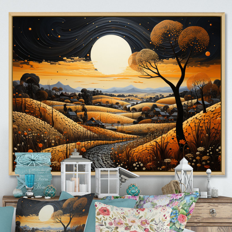 Farm Golden Harvest Pointillism V, Cadre naturel flottant, H 24 po x l 32 po x P 1 po