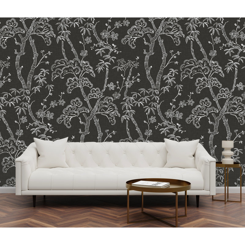 Charcoal Grey Botanical Forest Wall Mural