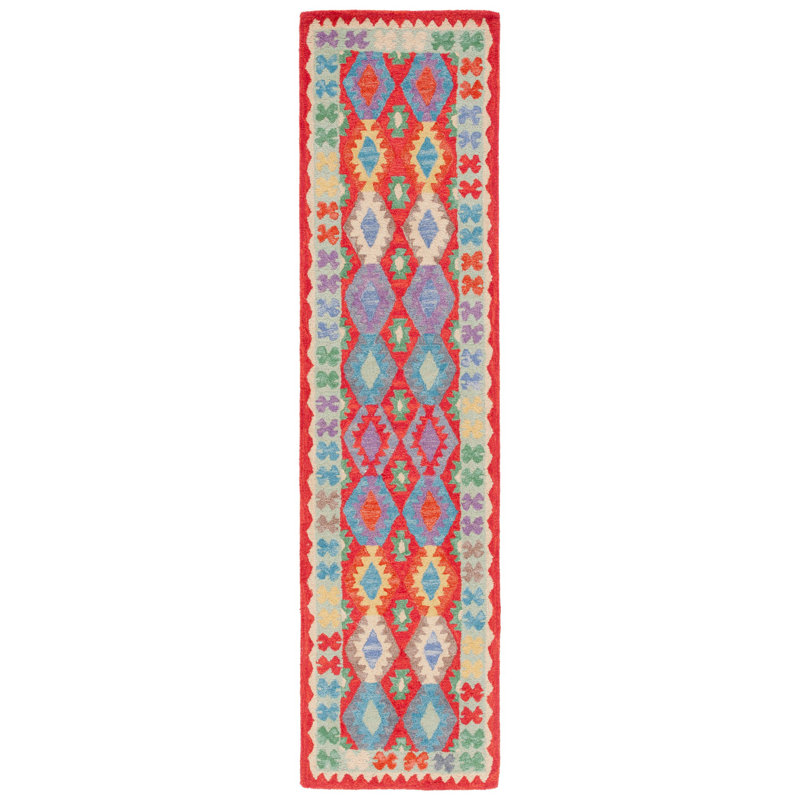Horwich 408 Area Rug In Red / Blue, Runner 2'3" x 9'