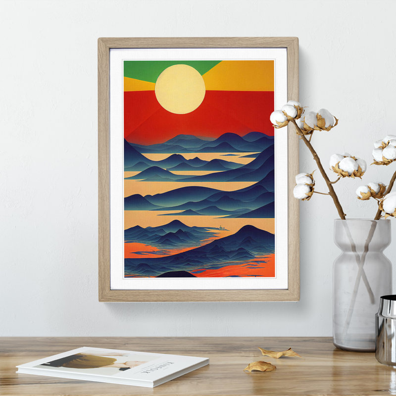 XV1022-2932X Mountain Landscape Sunrise Abstract - Single Picture Frame Print, 64cm H x 46cm W x 2cm D, Oak