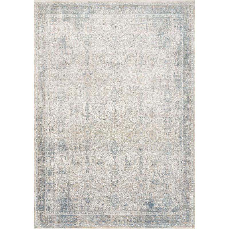 Tapis ivoire / bleu ciel Robledo, Rectangle 7 pi 7 po x 9 pi 10 po