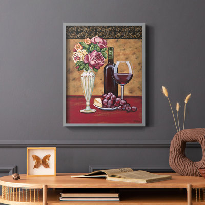 Vintage Flowers & Wine I Framed Print - Solid Wood