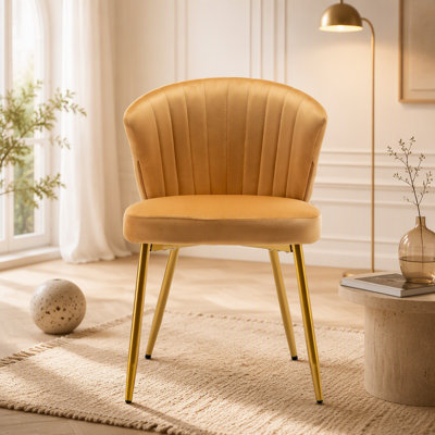 Armless Accent Chair, Channel Tufted Dining Chair with Metal Legs, Upholstered Side Chair for Living Room, Bedroom