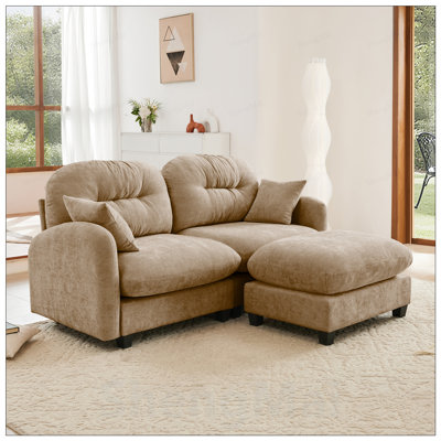 Canapé modulaire en L avec repose-pieds Cloud, tissu en chenille doux, conception plissée matelassée, mousse haute densité, convient aux chambres et aux salons