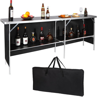 6.8FT Folding Outdoor Bar Table with Storage Shelves, Portable Event Counter