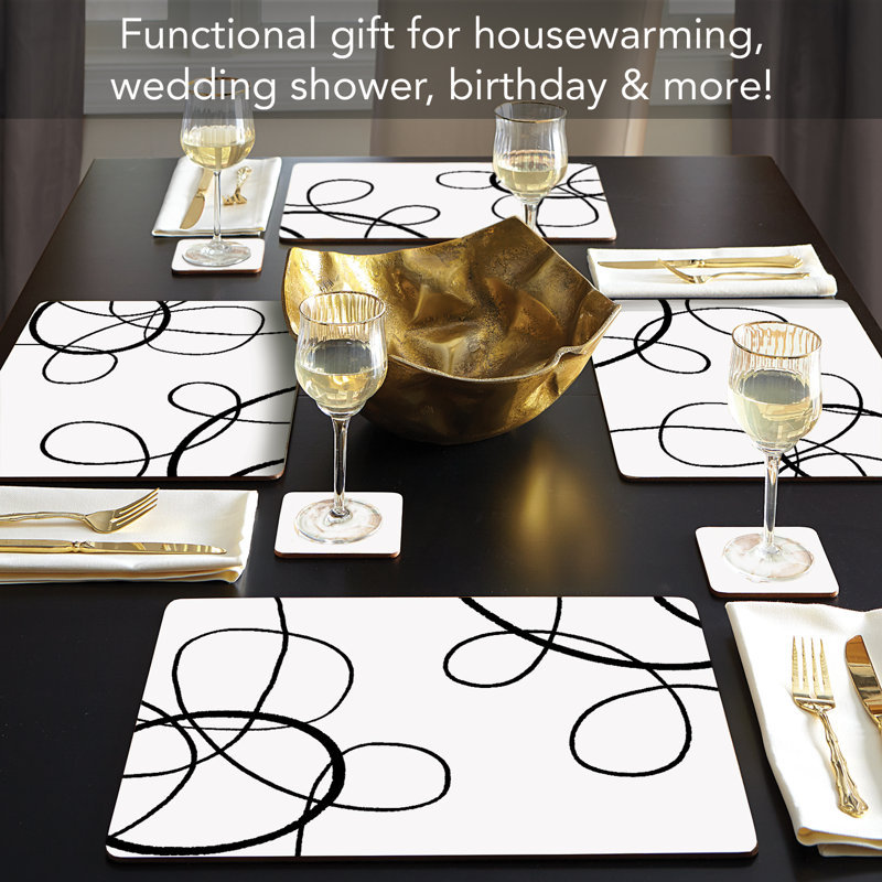Scribble Decorative Hardboard Placemats with Protective Cork Backing 4 Pack