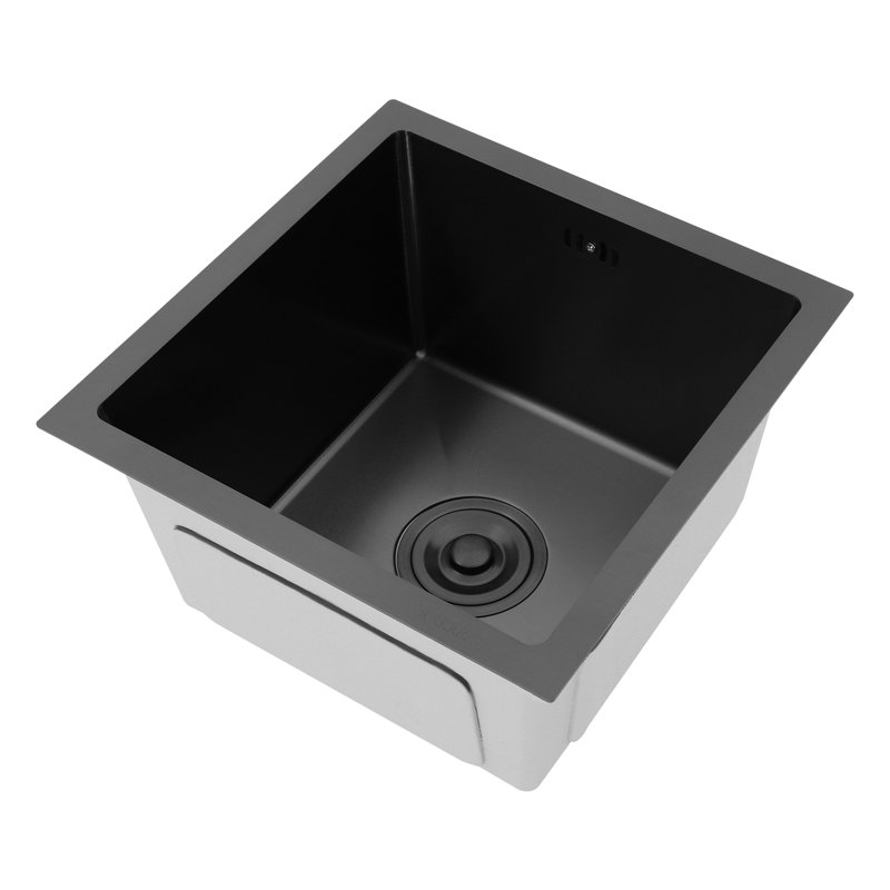 Modern Minimalist Multifunctional Drop-In Stainless Steel Kitchen Rectangular Single Sink Black, Black