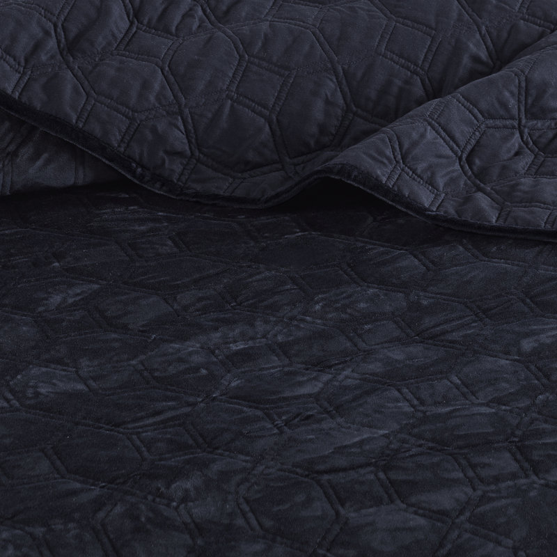 Couette en velours bleu marine - Grand lit/grand lit avec rembourrage en coton, 3 pièces, extra chaude et douce au toucher