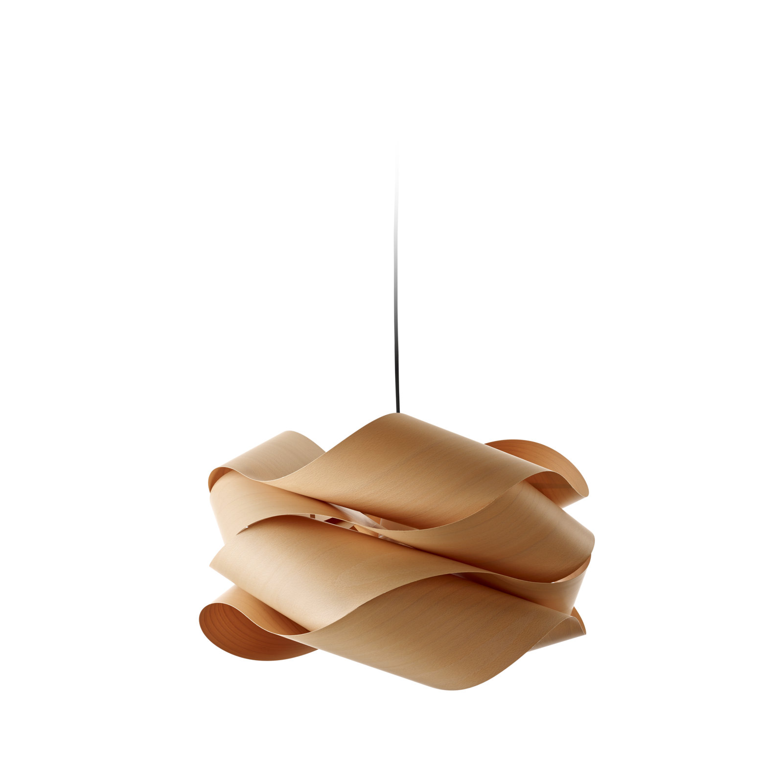 Single Light Dimmable Pendant, Natural Beech, Matte Black, 15.7" H x 27.1" W x 27.1" D
