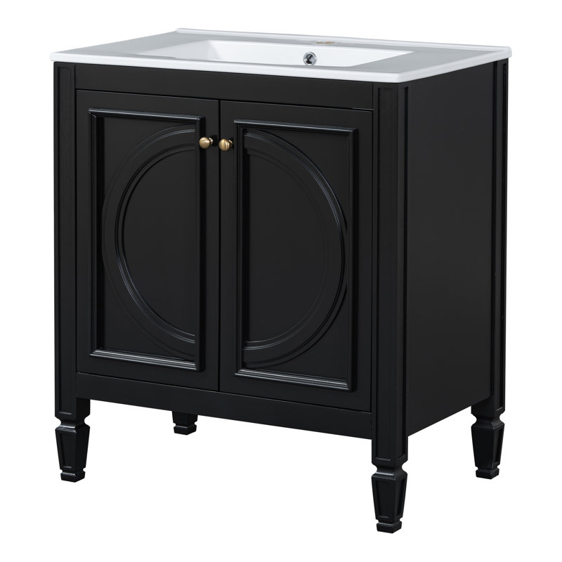 Meuble-lavabo simple 30 po avec comptoir en céramique, Noir, noir, noir, noir