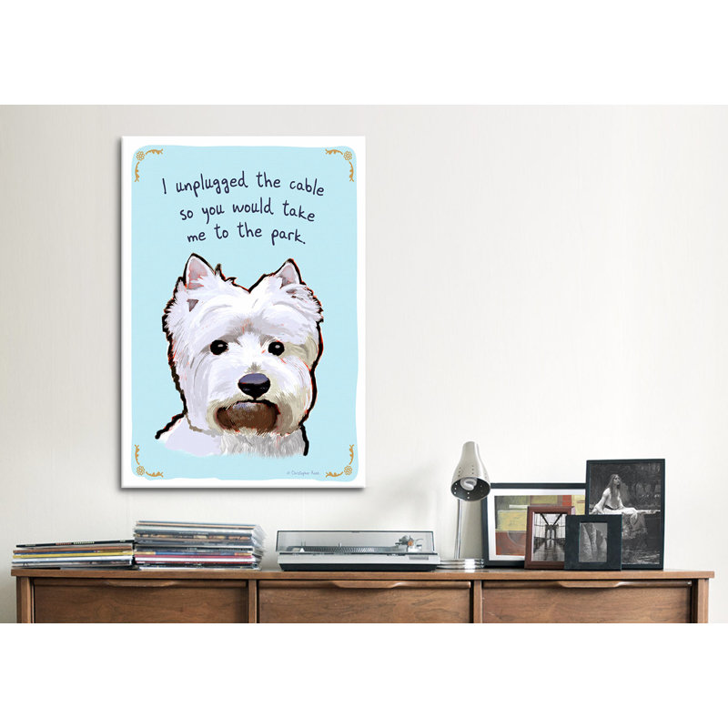 "furtif westie" par christopher rozzi, reproduction d’art sur toile tendue Tiny Confessions, 61" H x 41" L x 1,5" D