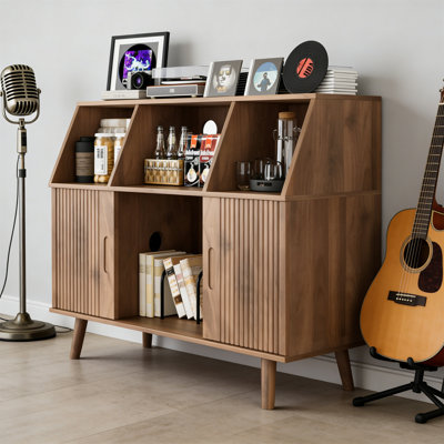 Large Record Player Stand With Vinyl Storage, Holds 350 Albums, Mid Century, For Living Room