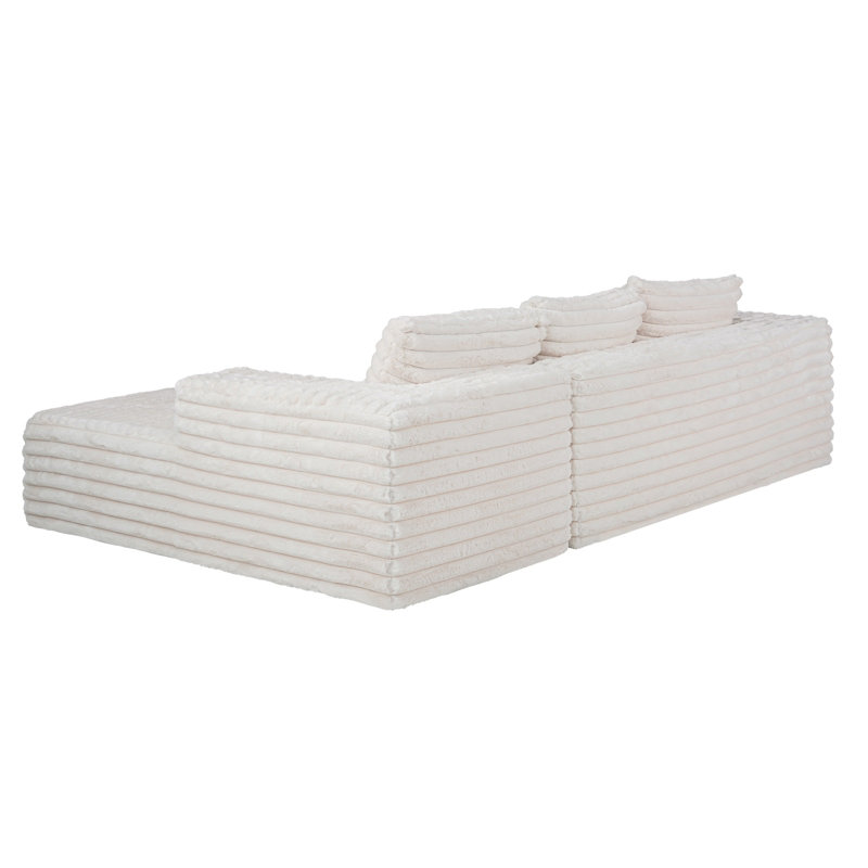 Canapé 2 pièces avec coussin Kustas Boneless, Velours côtelé beige