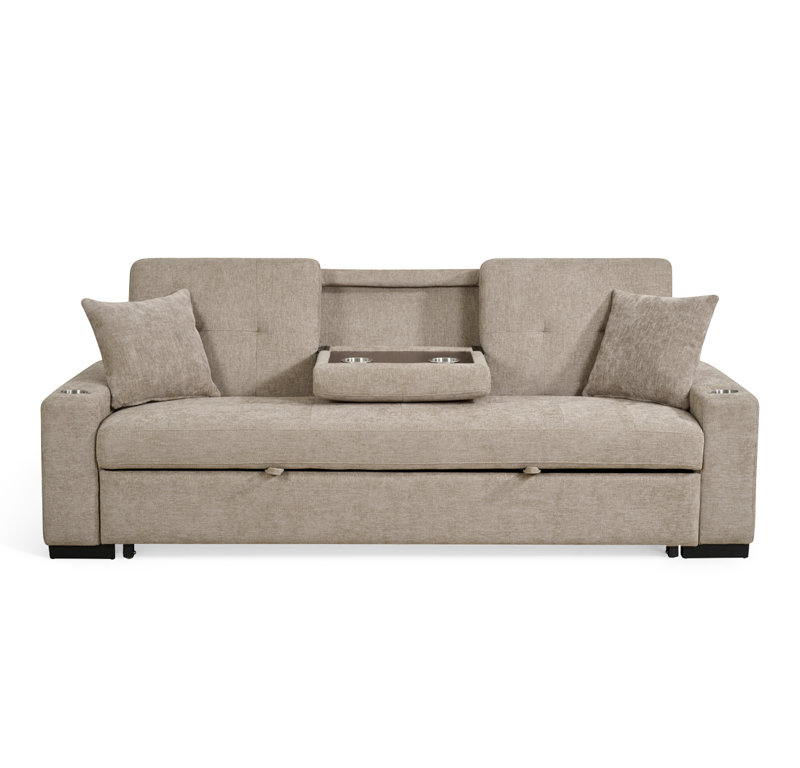3 Seater Sofa Bed, Beige Chenille