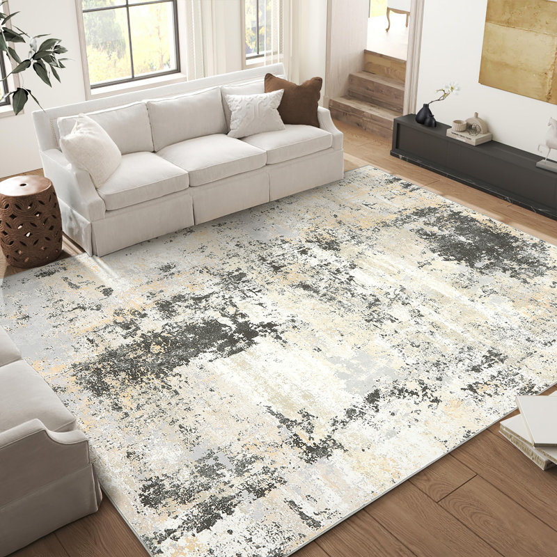 Modern Abstract Gray and Beige Wool Blend 4' x 6' Area Rug