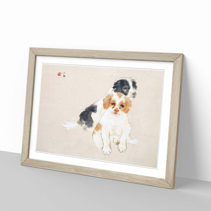 Two Puppies by Takeuchi Seiho - Picture Frame Painting Print, Oak Framed, 36cm H x 48cm W x 2cm D