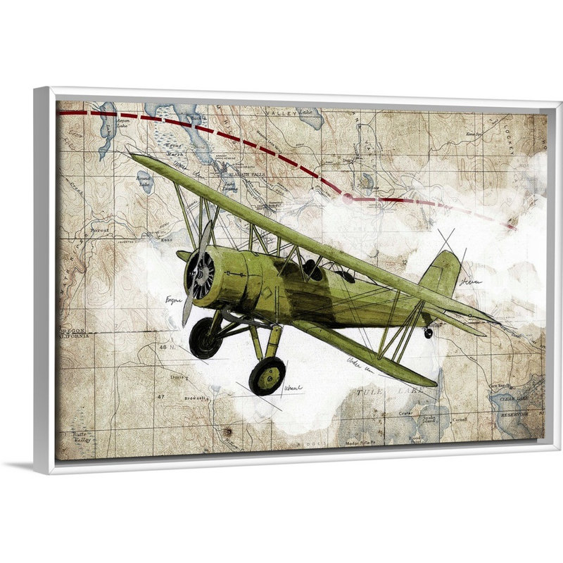 " Biplane 2 ", White Floater Framed Canvas, 26" H x 38" W x 1.75" D
