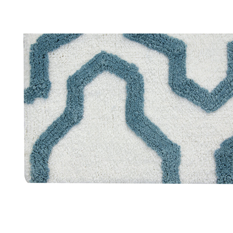 Marvela Cotton Bath Rug, 34" x 21", White / New Blue