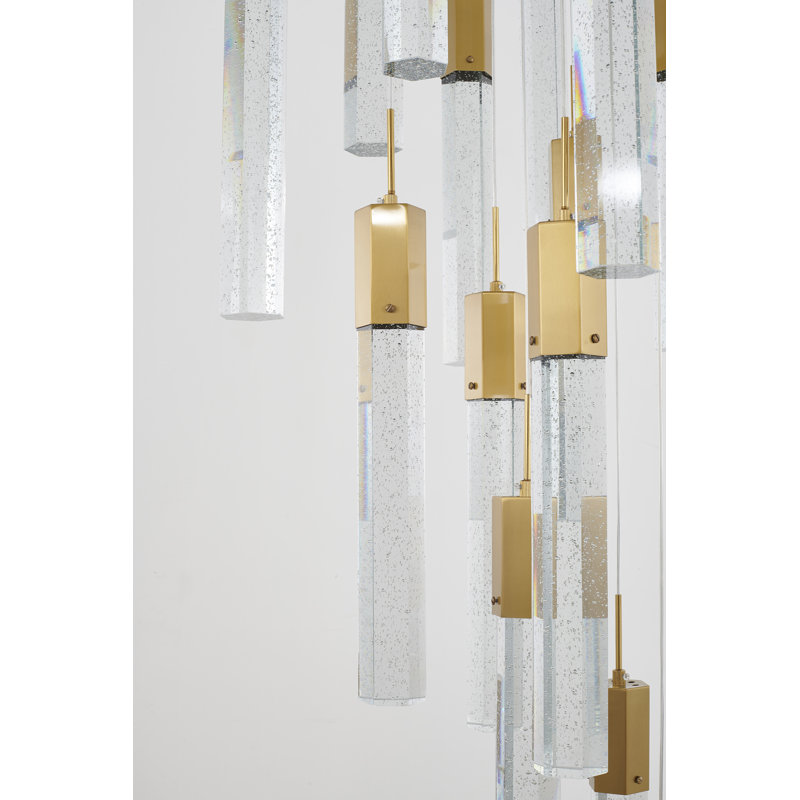 Lustre en métal doré 25 lumières avec cristaux transparents, H 19,6 po x l 27,5 po x P 27,5 po, Doré, 25