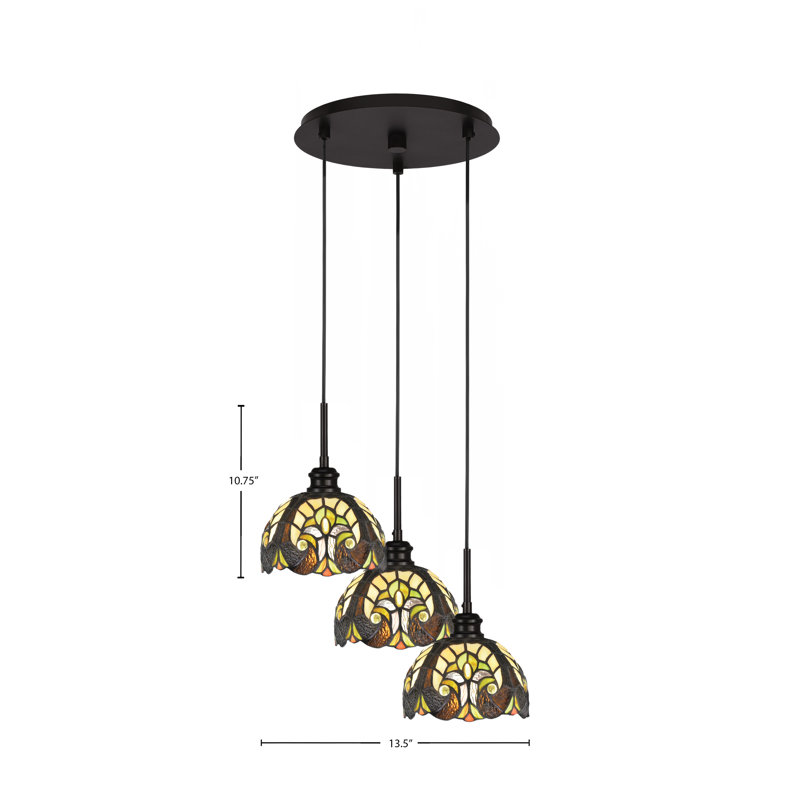 Edge 3 Light Cluster Pendalier Shown In Espresso Finish With 7" Ivory Cypress Art Glass