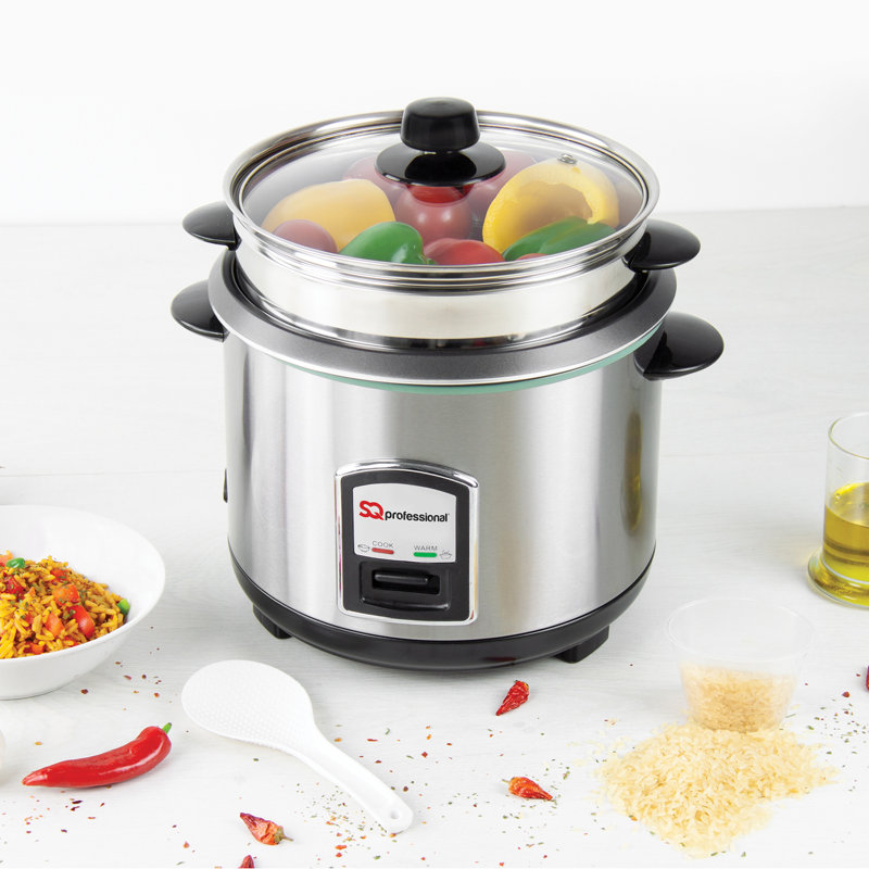 SQ Professional Lustro Stainless Steel Rice Cooker with Steamer, 0.8L