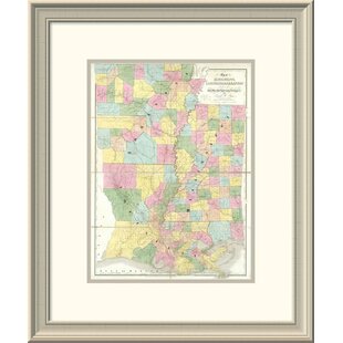 State Map of Louisiana Mississippi Vintage US Cartography 10 in x 15 in Framed Drawing Art Print, by Stupell Home dcor