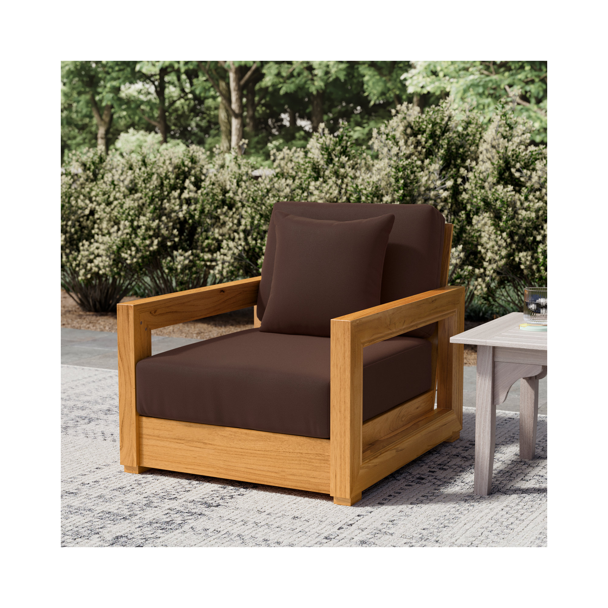 Melrose Teak Outdoor Lounge Chair, Dark Brown