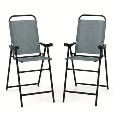 Ensemble de 2 chaises de bar de patio, ensemble de 2 tabourets de bar pliants, chaise de bar haut avec cadre en métal et repose-pieds, chaises de bar à hauteur extérieure pour balcon, jardin et bord de piscine, bleu