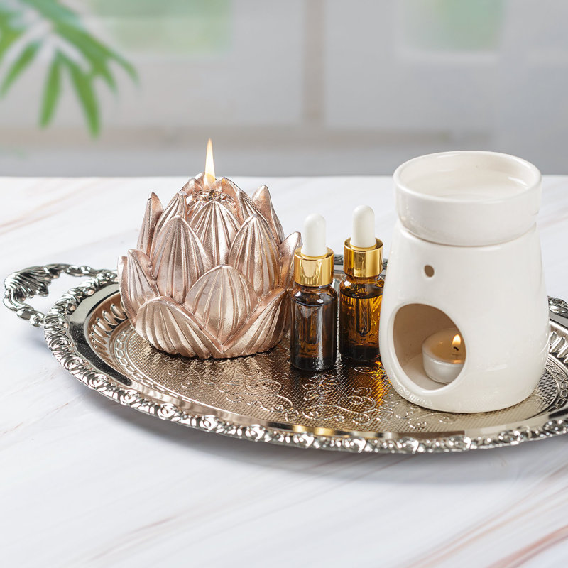 Plateau de service de style repose-pieds Crystalia - Plateau décoratif décoratif en métal Ellipse pour café, thé, desserts et occasions spéciales