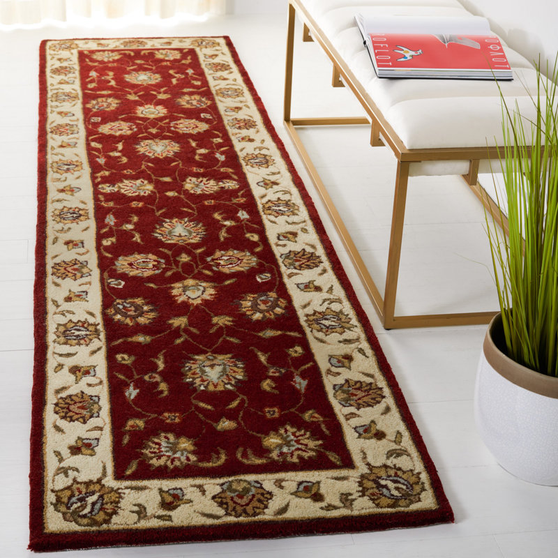 Cloverdale Hand-Hooked Burgundy Area Rug, Runner 2'3" x 9'
