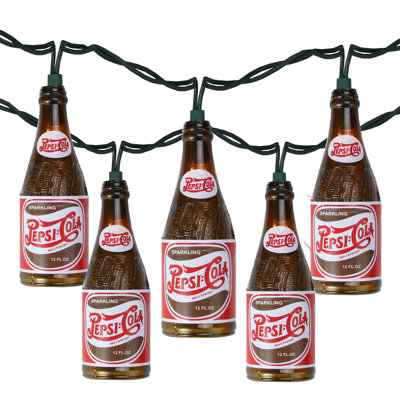 10-Count Brown and Red Vintage Pepsi Bottle Novelty Christmas Light Set 8.5ft Green Wire