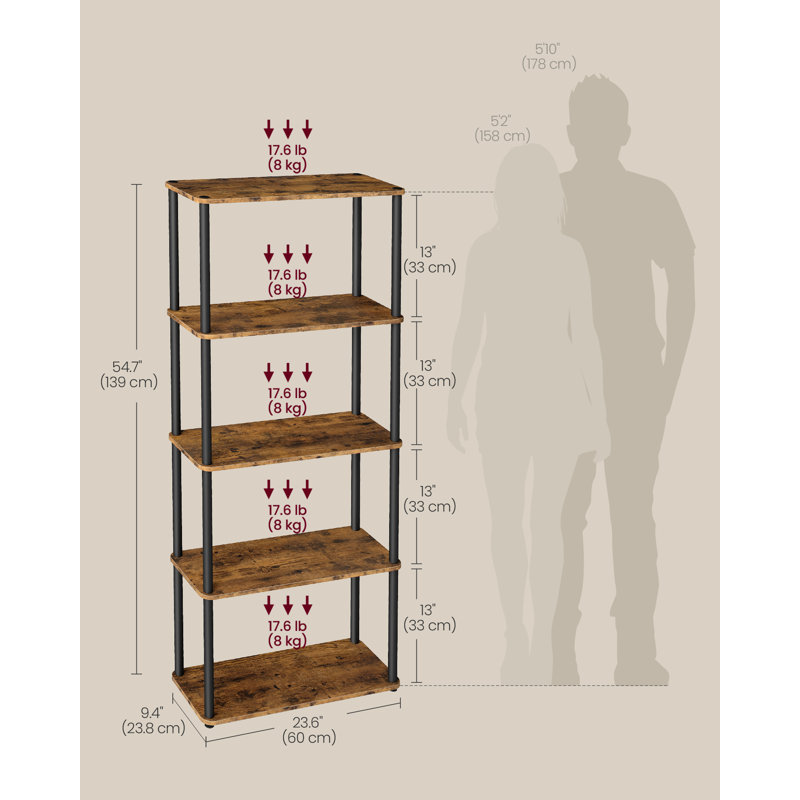60cm W Steel Etagere Bookcase, (5 Shelves) 139"H x 60"W x 23.8"D