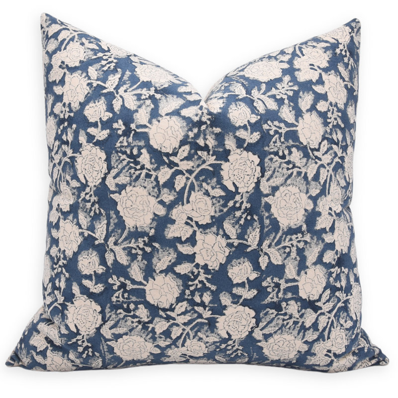 Coussin décoratif en lin naturel à motif de blocs de couleur bohème bleu - 14 x 14, 14 po x 14 po, Carré