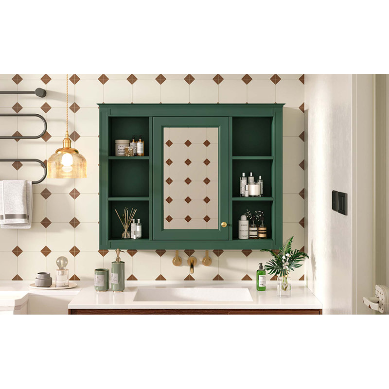 Armoire à pharmacie murale moderne avec miroir et 6 tablettes ouvertes Modern, Green
