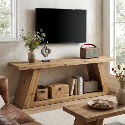 63-Inch Solid Wood TV Stand For Tvs Up To 75", Farmhouse Entertainment Center Media Console Table For Living Room